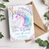 ピンクユニコーン誕生日金ゴールドレインボー招待状 招待状