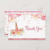 ピンクユニコーン赤ちゃんシャワーサンキューカード エンクロージャーカード (正面/裏面)
