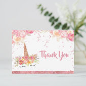 ピンクユニコーン赤ちゃんシャワーサンキューカード エンクロージャーカード (スタンド正面)