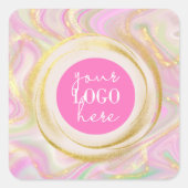 ピンクユニコーン金ゴールドグリッター大理石アドロゴ スクエアシール (正面)