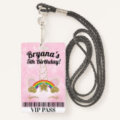 ピンクユニコーン金ゴールドグリッター誕生日パーティーVIPパス バッジ (裏面ランヤード)