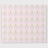 ピンクユニコーン顔ギフトラッピング紙 ラッピングペーパー (フラット)