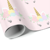 ピンクユニコーン顔ギフトラッピング紙 ラッピングペーパー (ロールコーナー)