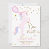 ピンクユニコーン1歳招待状 招待状 (正面)