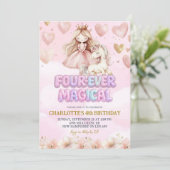 ピンクユニコーン4歳の誕生日おめでとう 招待状 (スタンド正面)