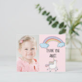 ピンクユニコーン/レインボー誕生日写真 ポストカード (スタンド正面)