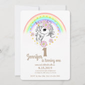 ピンクユニコーンRainBowガール1stバースデーカード 招待状 (正面)