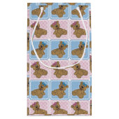 ピンクユニセックスとブルーのベビーテディベア スモールペーパーバッグ (裏面)