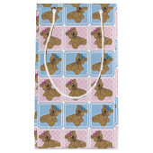 ピンクユニセックスとブルーのベビーテディベア スモールペーパーバッグ (正面)