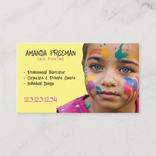 ピンクユニークとイエローキッズ顔画家 名刺 (正面)