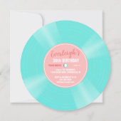 ピンクユニークとターコイズのレコード誕生日 招待状 (裏面)