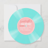ピンクユニークとターコイズのレコード誕生日 招待状 (正面)