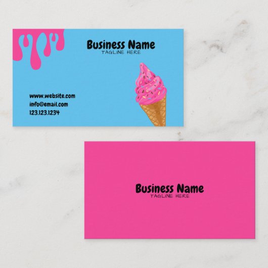 ピンクユニークとブルーのおいしいコーンアイスクリームショップ 名刺 (正面/裏面)