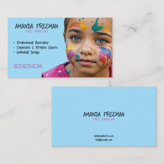 ピンクユニークとブルーキッズ顔画家 名刺 (正面/裏面)
