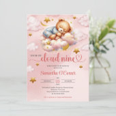 ピンクユニークと金ゴールドは雲9赤ちゃんシャワー 招待状 (スタンド正面)
