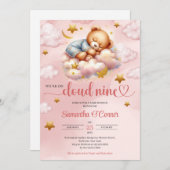 ピンクユニークと金ゴールドは雲9赤ちゃんシャワー 招待状 (正面/裏面)