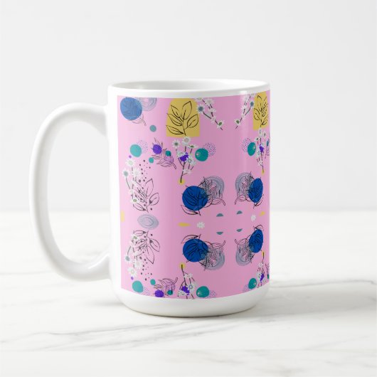 ピンクユニークにモダンは色鮮やかな花をつける コーヒーマグカップ (左)