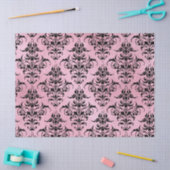 ピンクユニークのデコページのブラックダマスク 薄葉紙 (クラフト)