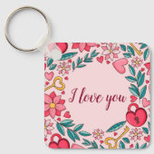 ピンクユニークのフローラハート大好き母の日 キーホルダー (正面)