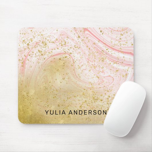 ピンクユニークの大理石の金ゴールドダスト独自の名前を追加 マウスパッド (マウス)