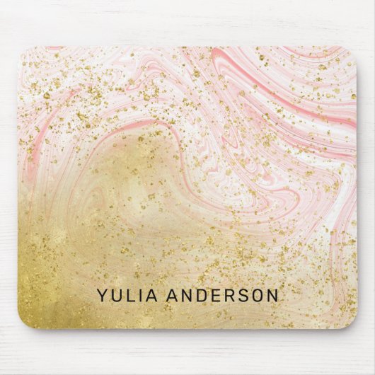 ピンクユニークの大理石の金ゴールドダスト独自の名前を追加 マウスパッド (正面)