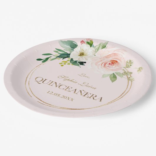 ピンクユニークの白い花金ゴールドキンセアニラ ペーパープレート (アングル)