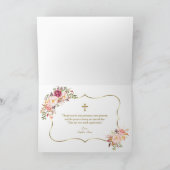 ピンクユニークの花フレーム金ゴールドクロスバプテスマ サンキューカード (内部)