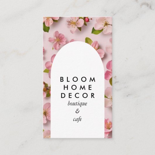 ピンクユニークの花写真撮影QRコードアーチ 名刺 (正面)