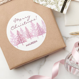 ピンクユニークの開花木クリスマス ラウンドシール