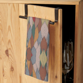 ピンクユニークオレンジブラウングリーンの波状パターン キッチンタオル