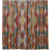 ピンクユニークオレンジブラウングリーンの波状パターン シャワーカーテン (正面)