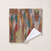 ピンクユニークオレンジブラウングリーンの波状パターン バスタオルセット (ウォッシュタオル)