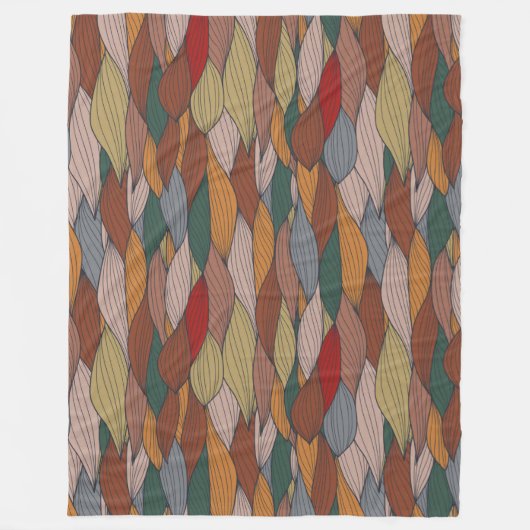 ピンクユニークオレンジブラウングリーンの波状パターン フリースブランケット (正面)