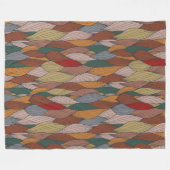 ピンクユニークオレンジブラウングリーンの波状パターン フリースブランケット (正面(横))