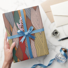 ピンクユニークオレンジブラウングリーンの波状パターン ラッピングペーパー