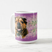 ピンクユニークグランジ薄紫ブルドッグ犬の恋人の写真 コーヒーマグカップ (正面左)