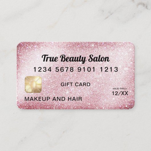 ピンクユニークグリッタークレジットカードギフト証明書 名刺 (正面)