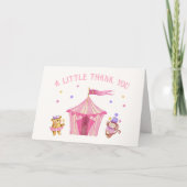 ピンクユニークサーカスベアーモンキーベビーシャワー サンキューカード (正面)