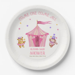 ピンクユニークサーカスベアーモンキーベビーシャワー ペーパープレート