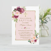 ピンクユニークバーガンディサフラン花金ゴールドバプテスマ 招待状 (スタンド正面)