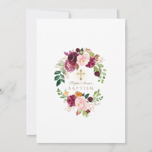 ピンクユニークバーガンディサフラン花金ゴールドバプテスマ 招待状 (裏面)