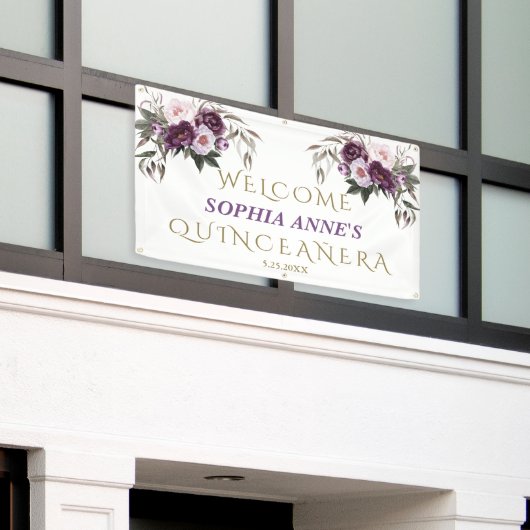 ピンクユニークパープルフローラクインセアニェラウェルカムサイン 横断幕 (ビルの外側)