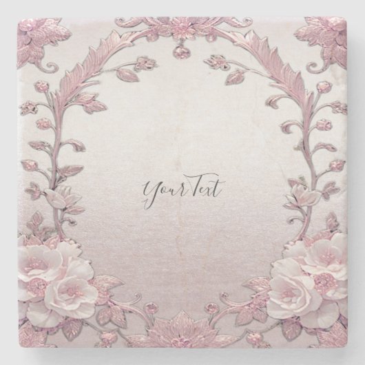 ピンクユニークフローラストーンコースター ストーンコースター (正面)