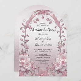 ピンクユニークフローラリハーサルディナー 招待状