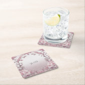 ピンクユニークフローラ紙コースター スクエアペーパーコースター (インサイチュ)