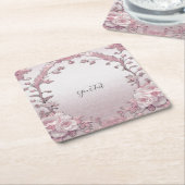 ピンクユニークフローラ紙コースター スクエアペーパーコースター (アングル)