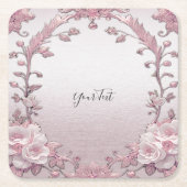 ピンクユニークフローラ紙コースター スクエアペーパーコースター (正面)