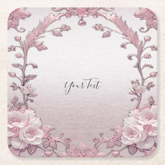 ピンクユニークフローラ紙コースター スクエアペーパーコースター (正面)