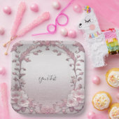 ピンクユニークフローラ紙プレート ペーパープレート (パーティー)