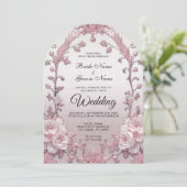 ピンクユニークフローラ結婚式招待状 招待状 (スタンド正面)